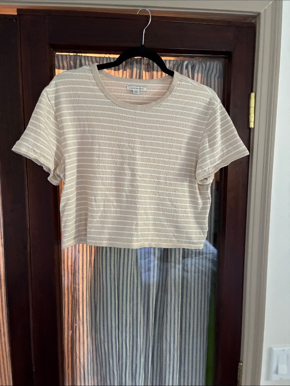American Eagle Outfitters Cream and White Striped Crop Top